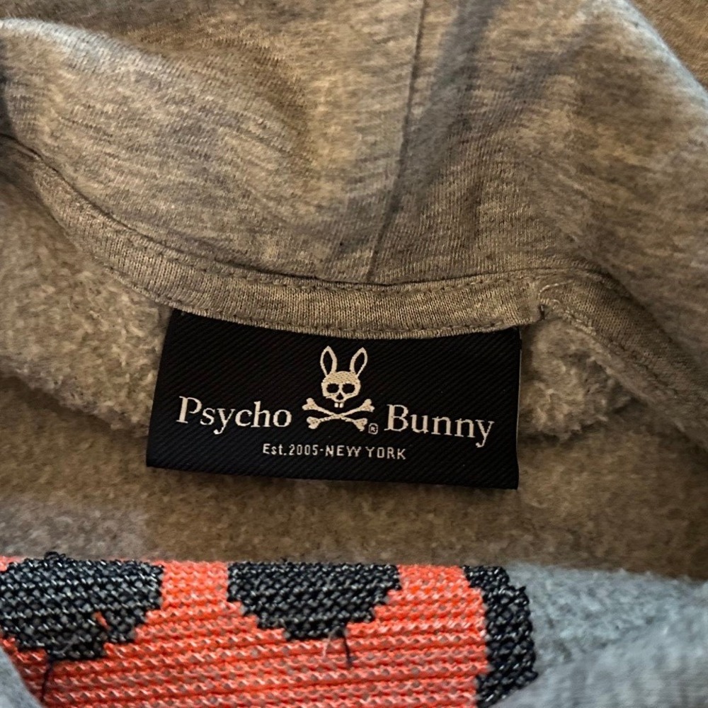 Psycho Bunny Grey Orange Pixel Bunny Skull Hoodie Men's Medium - Picture 6 of 6